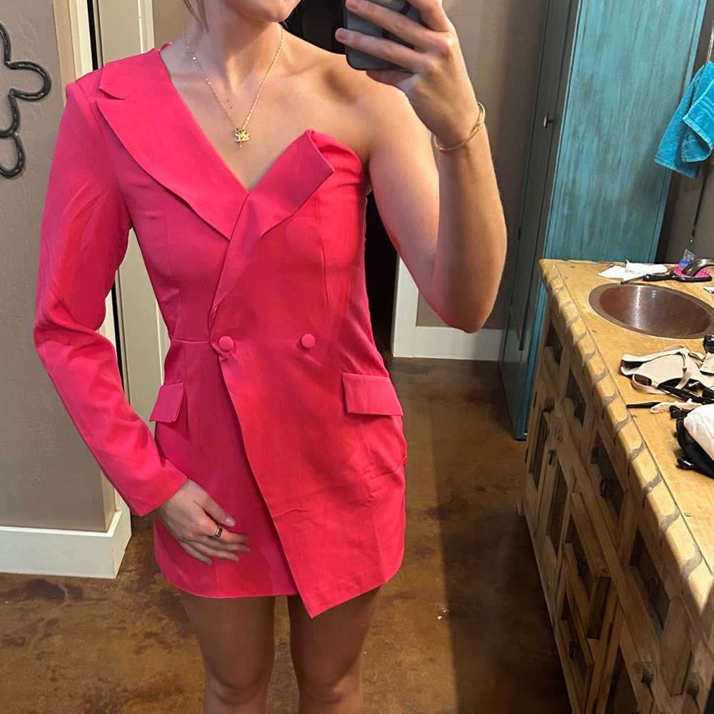 DO+BE Vibrant Pink Asymmetrical Long Sleeve Dress